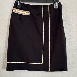 Bye Black Skirt with Embroidered Trim